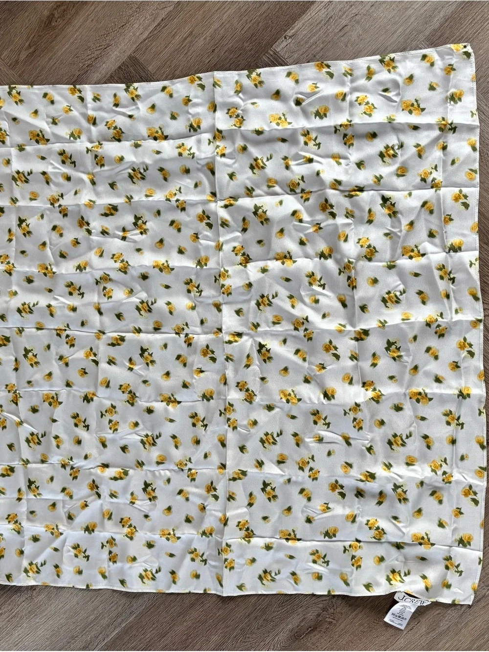 J. Crew White Silk Scarf with Yellow Rose Print